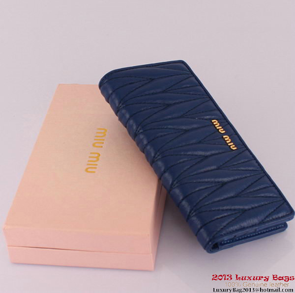 miu miu Matelasse Shiny Sheepskin Leather Wallet 8012 Blue miu miu Matelasse Shiny Sheepskin Leather Wallet 8012 Blue