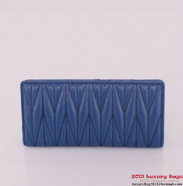 miu miu Matelasse Shiny Sheepskin Leather Wallet 8012 Blue miu miu Matelasse Shiny Sheepskin Leather Wallet 8012 Blue