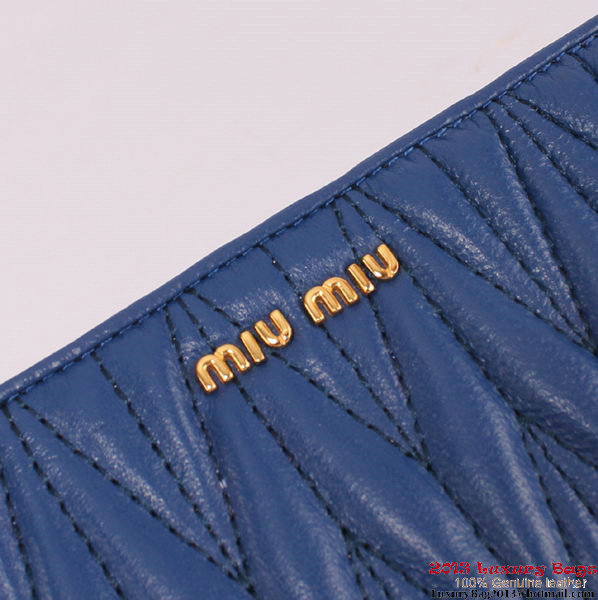 miu miu Matelasse Shiny Sheepskin Leather Wallet 8012 Blue miu miu Matelasse Shiny Sheepskin Leather Wallet 8012 Blue