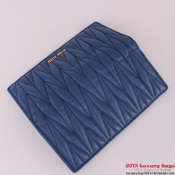 miu miu Matelasse Shiny Sheepskin Leather Wallet 8012 Blue miu miu Matelasse Shiny Sheepskin Leather Wallet 8012 Blue