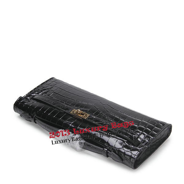 Hermes Kelly Clutch Bag Croco Leather K1002 Black Hermes Kelly Clutch Bag Croco Leather K1002 Black