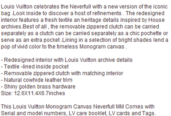 LOUIS VUITTON M40995 MONOGRAM CANVAS NEVERFULL MM BEIGE LOUIS VUITTON M40995 MONOGRAM CANVAS NEVERFULL MM BEIGE