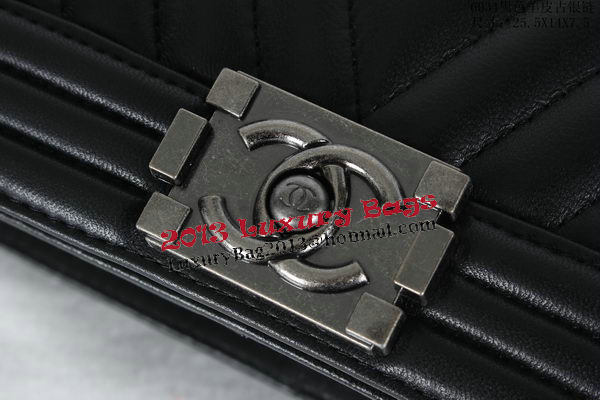 Boy Chanel Flap Bag Sheepskin Chevron Quilting A66034 Black Boy Chanel Flap Bag Sheepskin Chevron Quilting A66034 Black