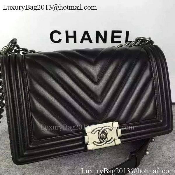 Boy Chanel Flap Bag Original Chevron Sheepskin Leather A5708 Black Boy Chanel Flap Bag Original Chevron Sheepskin Leather A5708 Black