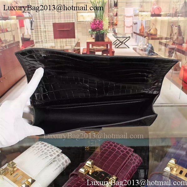 Hermes Croco Leather Clutch H88017 Black Hermes Croco Leather Clutch H88017 Black