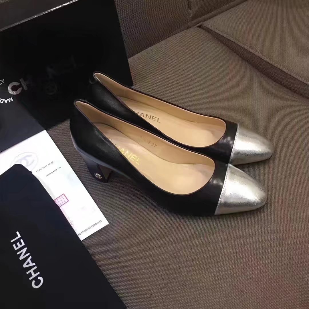 Chanel Pump Leather CH2146 Black&Silver Chanel Pump Leather CH2146 Black&Silver