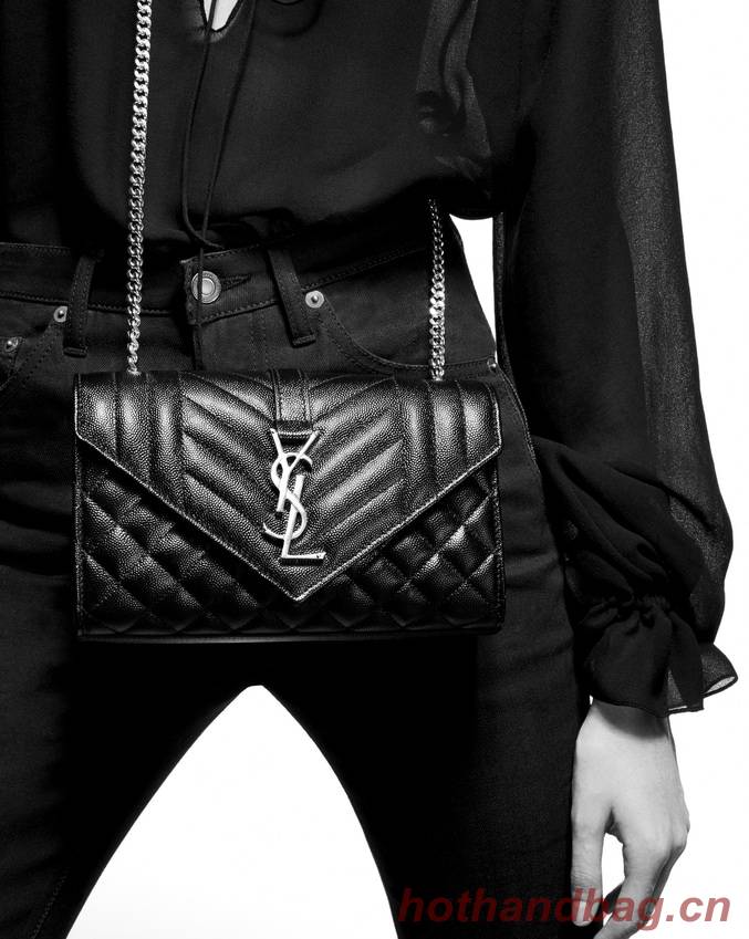 YSL ENVELOPE SMALL IN MIX MATELASSEGRAIN DE POUDRE EMBOSSED LEATHER 19207 BLACK YSL ENVELOPE SMALL IN MIX MATELASSEGRAIN DE POUDRE EMBOSSED LEATHER 19207 BLACK
