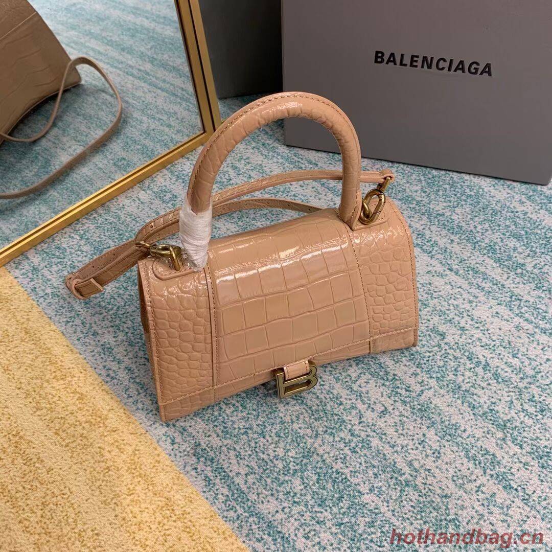 Balenciaga HOURGLASS SMALL TOP HANDLE BAG crocodile embossed calfskin B108895E apricot Balenciaga HOURGLASS SMALL TOP HANDLE BAG crocodile embossed calfskin B108895E apricot
