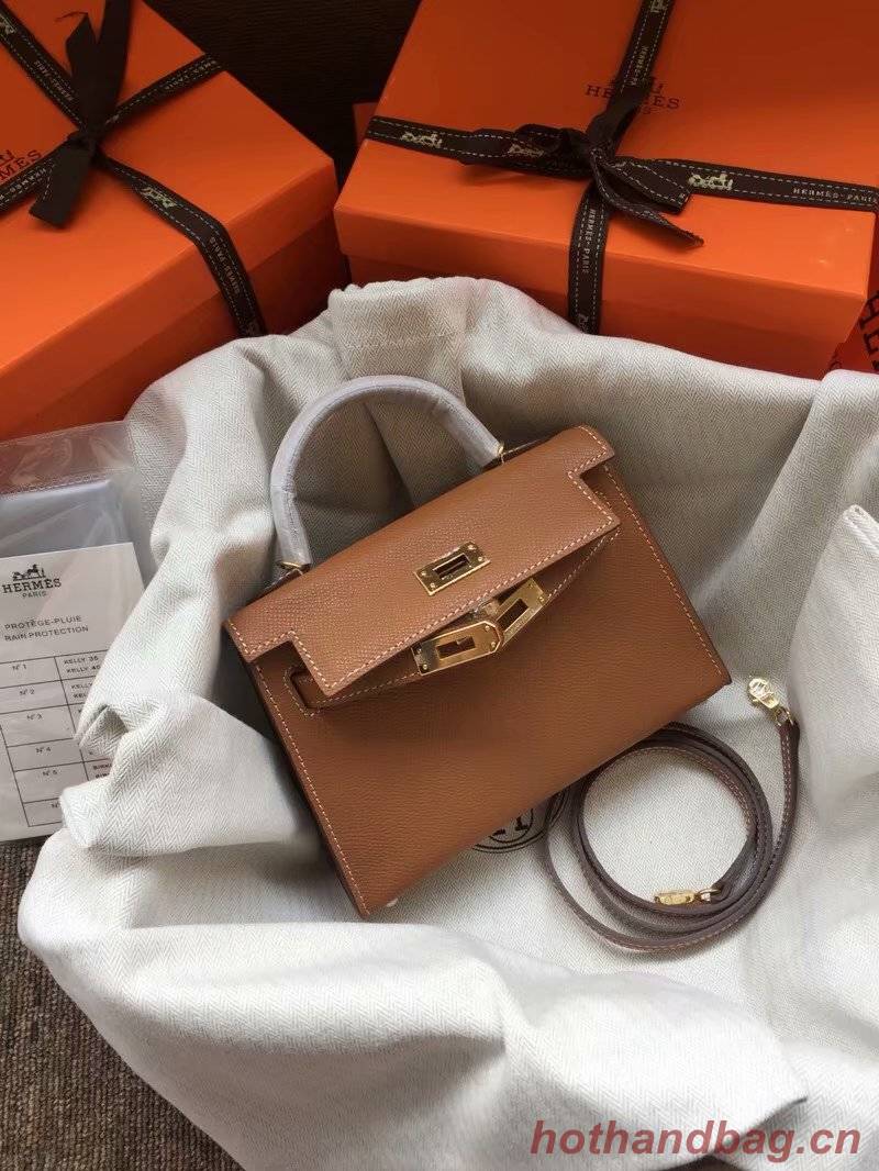 Hermes Kelly 19cm Shoulder Bags Epsom Leather KL19 brown Hermes Kelly 19cm Shoulder Bags Epsom Leather KL19 brown