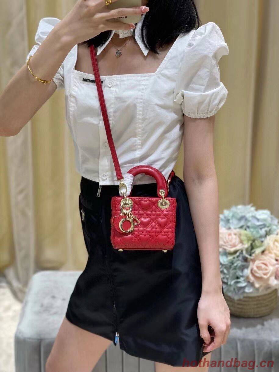 MICRO DIORAMOUR LADY DIOR BAG Bright Red Cannage Lambskin with Heart Motif S0856ON MICRO DIORAMOUR LADY DIOR BAG Bright Red Cannage Lambskin with Heart Motif S0856ON