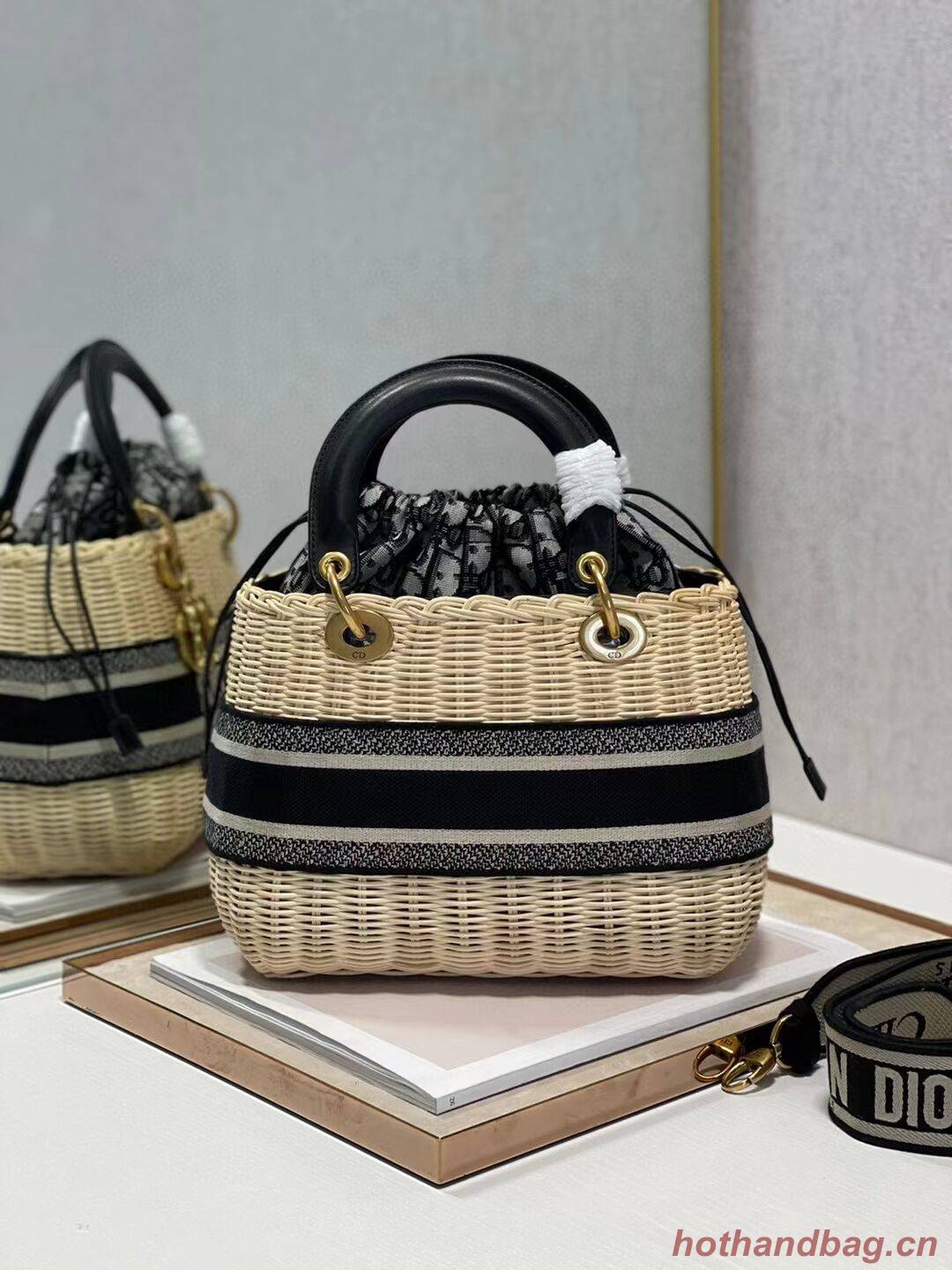 Dior Woven apricot with black leather C9908 Dior Woven apricot with black leather C9908