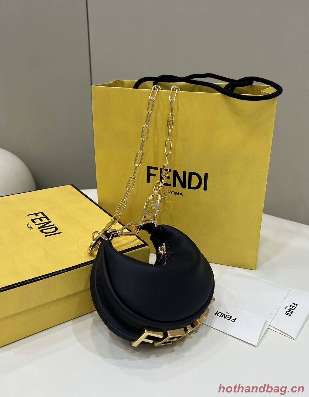 Fendi Nano Fendigraphy black leather charm 7AS089A Fendi Nano Fendigraphy black leather charm 7AS089A