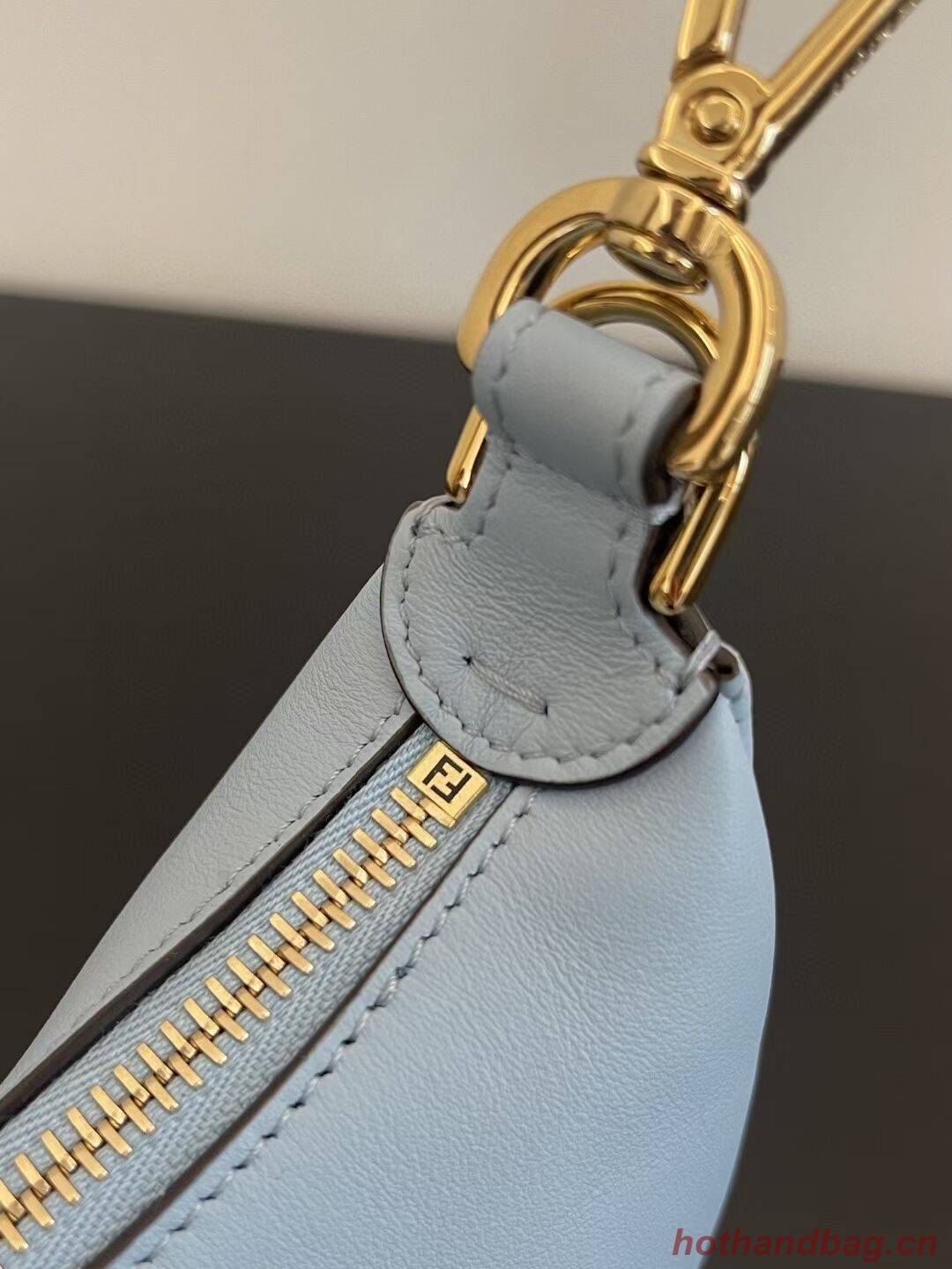 Fendi Nano Fendigraphy light blue leather charm 7AS089A Fendi Nano Fendigraphy light blue leather charm 7AS089A