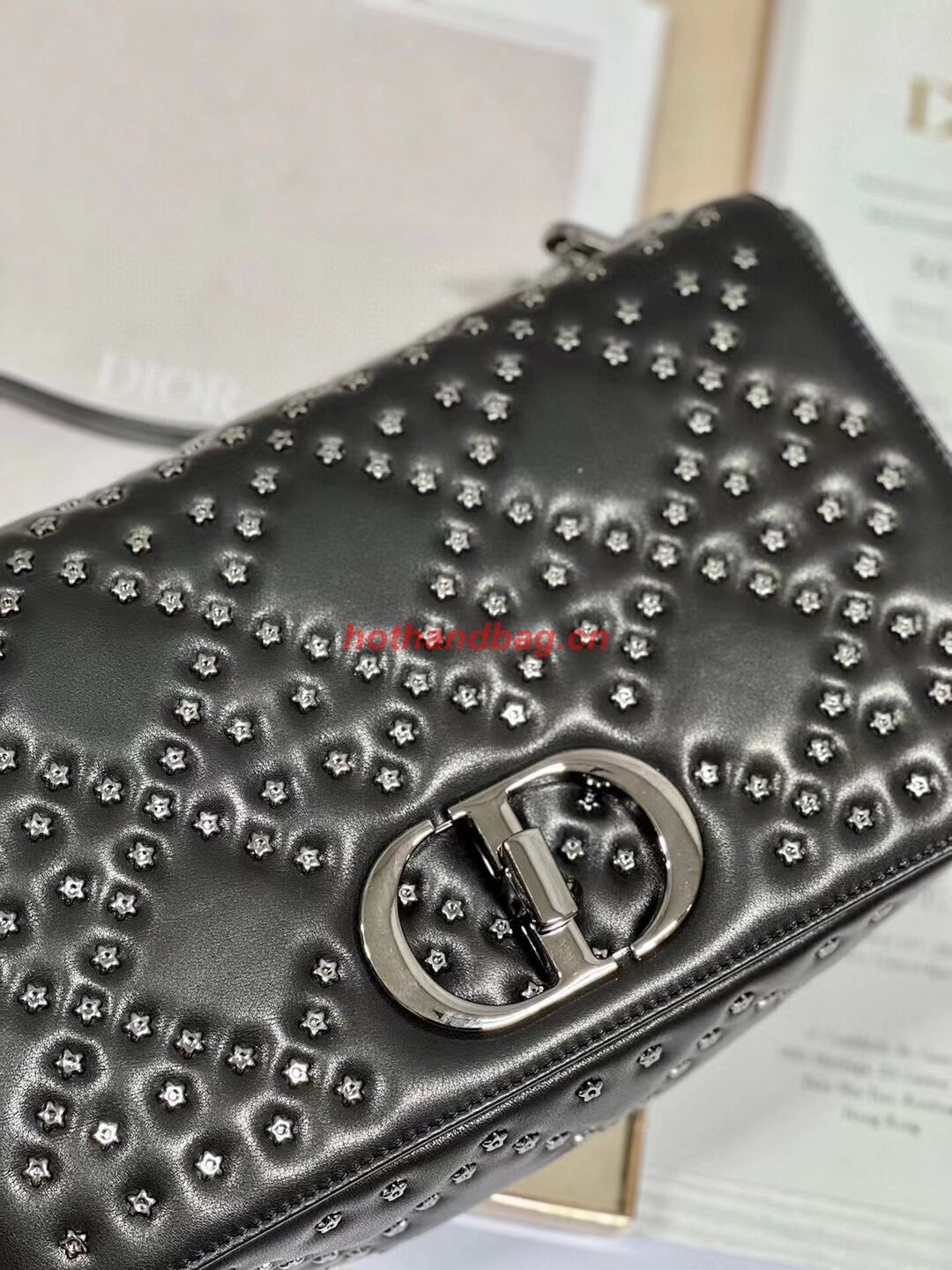 DIOR CARO MACROCANNAGE POUCH Macrocannage Calfskin with Star Motif C3136 black DIOR CARO MACROCANNAGE POUCH Macrocannage Calfskin with Star Motif C3136 black