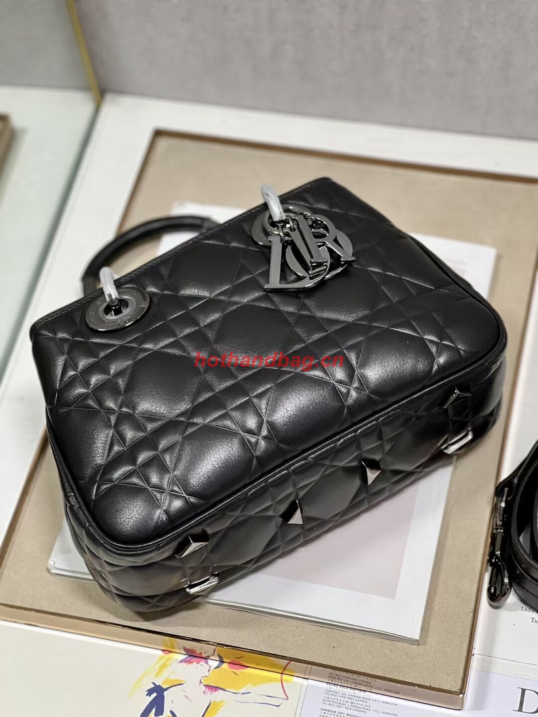 LADY DIOR TOP HANDLE MEDIUM BAG Cannage Lambskin C9227 BLACK&BLACK LADY DIOR TOP HANDLE MEDIUM BAG Cannage Lambskin C9227 BLACK&BLACK