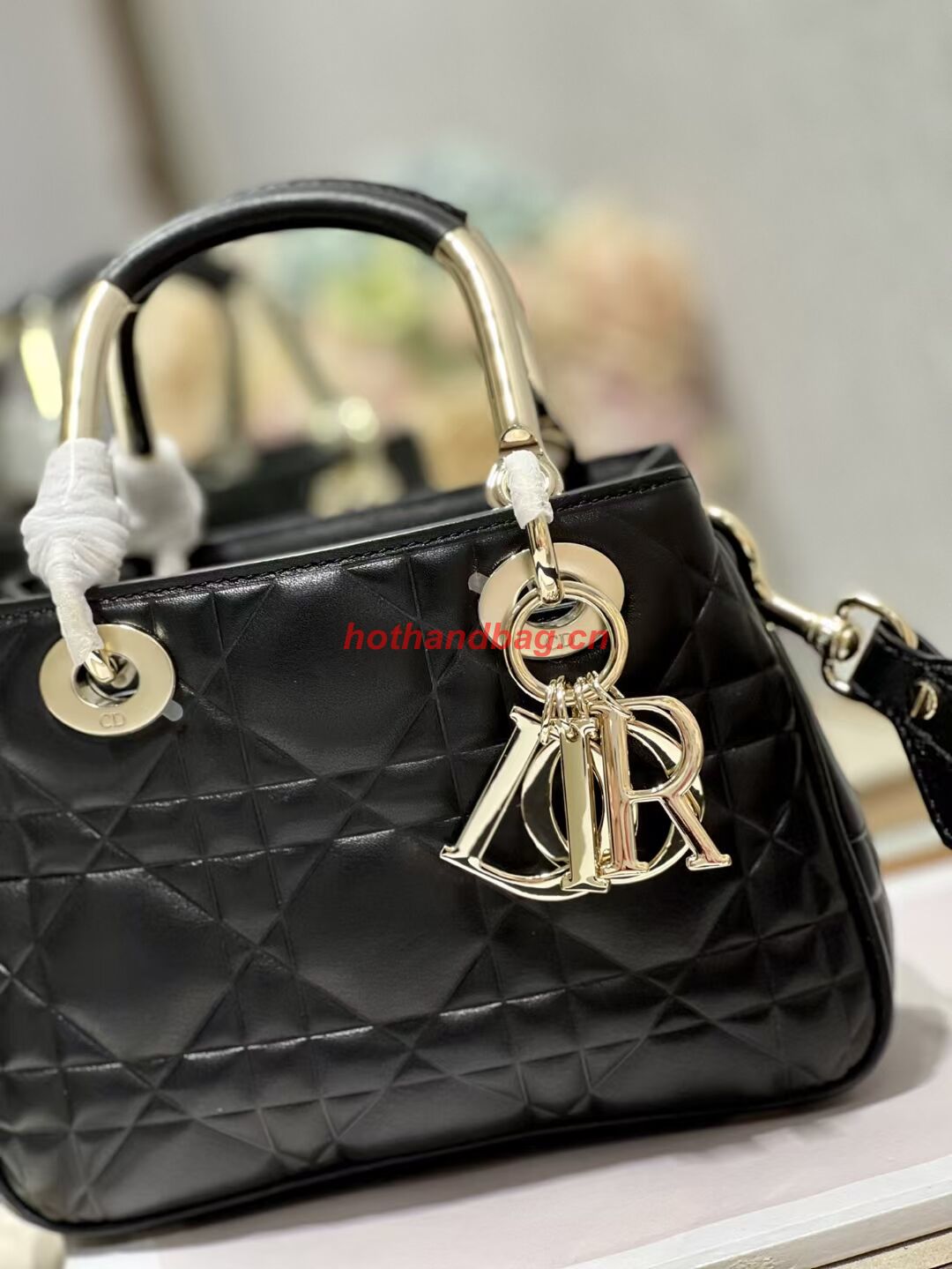 LADY DIOR TOP HANDLE SMALL BAG Cannage Lambskin C9228 BLACK&GOLD LADY DIOR TOP HANDLE SMALL BAG Cannage Lambskin C9228 BLACK&GOLD