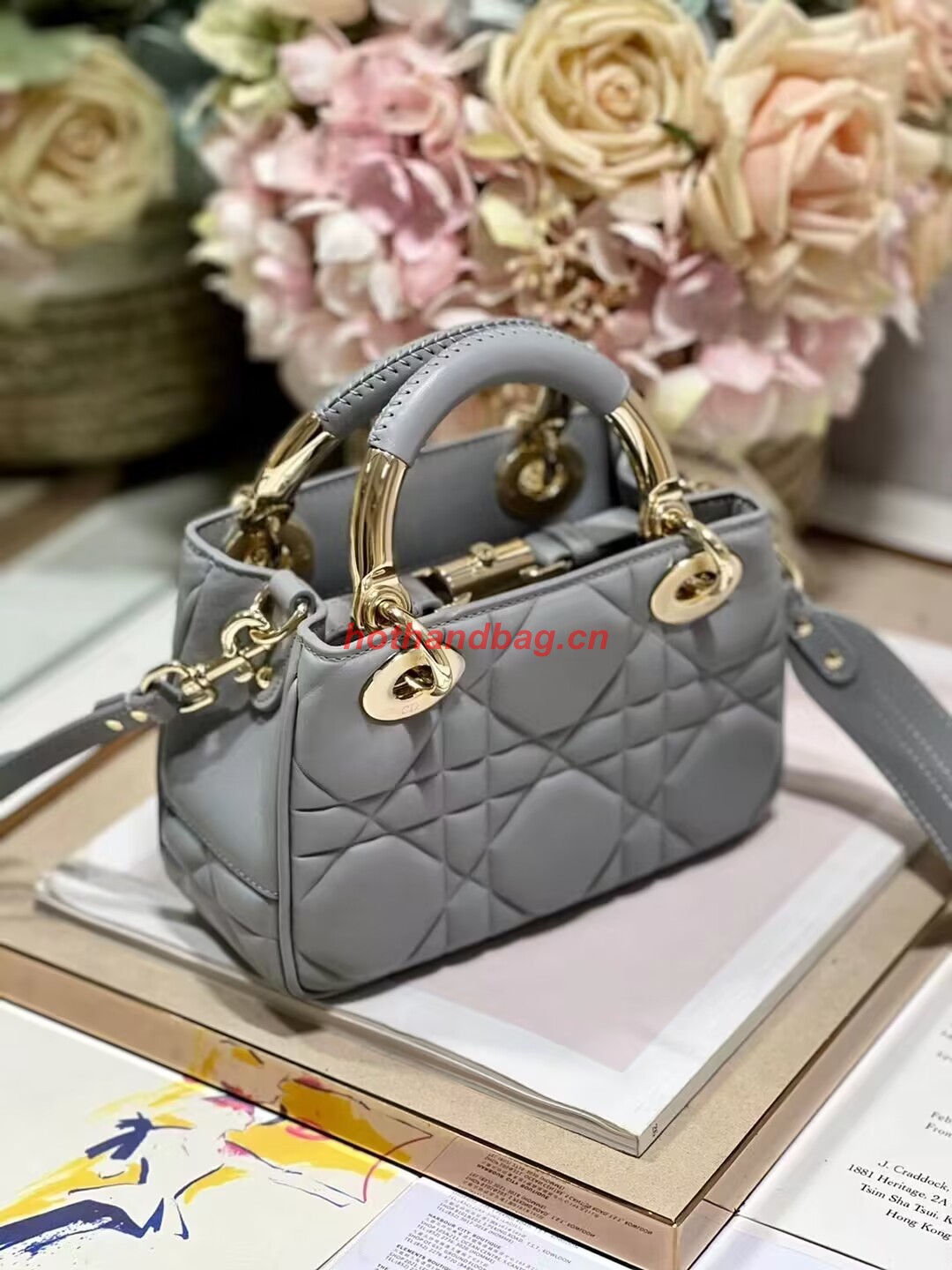 LADY DIOR TOP HANDLE SMALL BAG Cannage Lambskin C0620 gray LADY DIOR TOP HANDLE SMALL BAG Cannage Lambskin C0620 gray