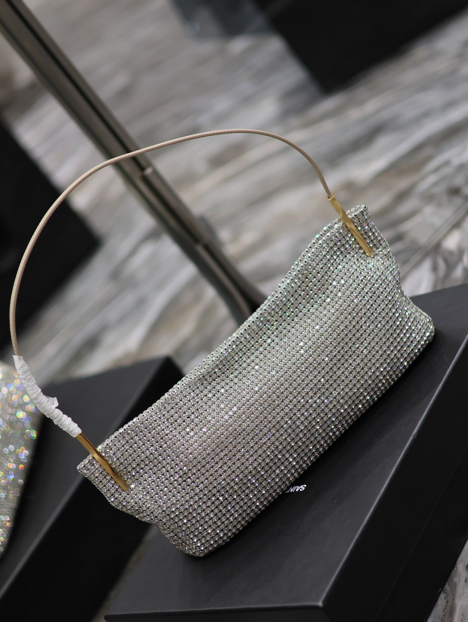Yves Saint Laurent Suzanne Small In Rhinestones Mesh And Satin Shoulder Bag 741637 Silver Yves Saint Laurent Suzanne Small In Rhinestones Mesh And Satin Shoulder Bag 741637 Silver