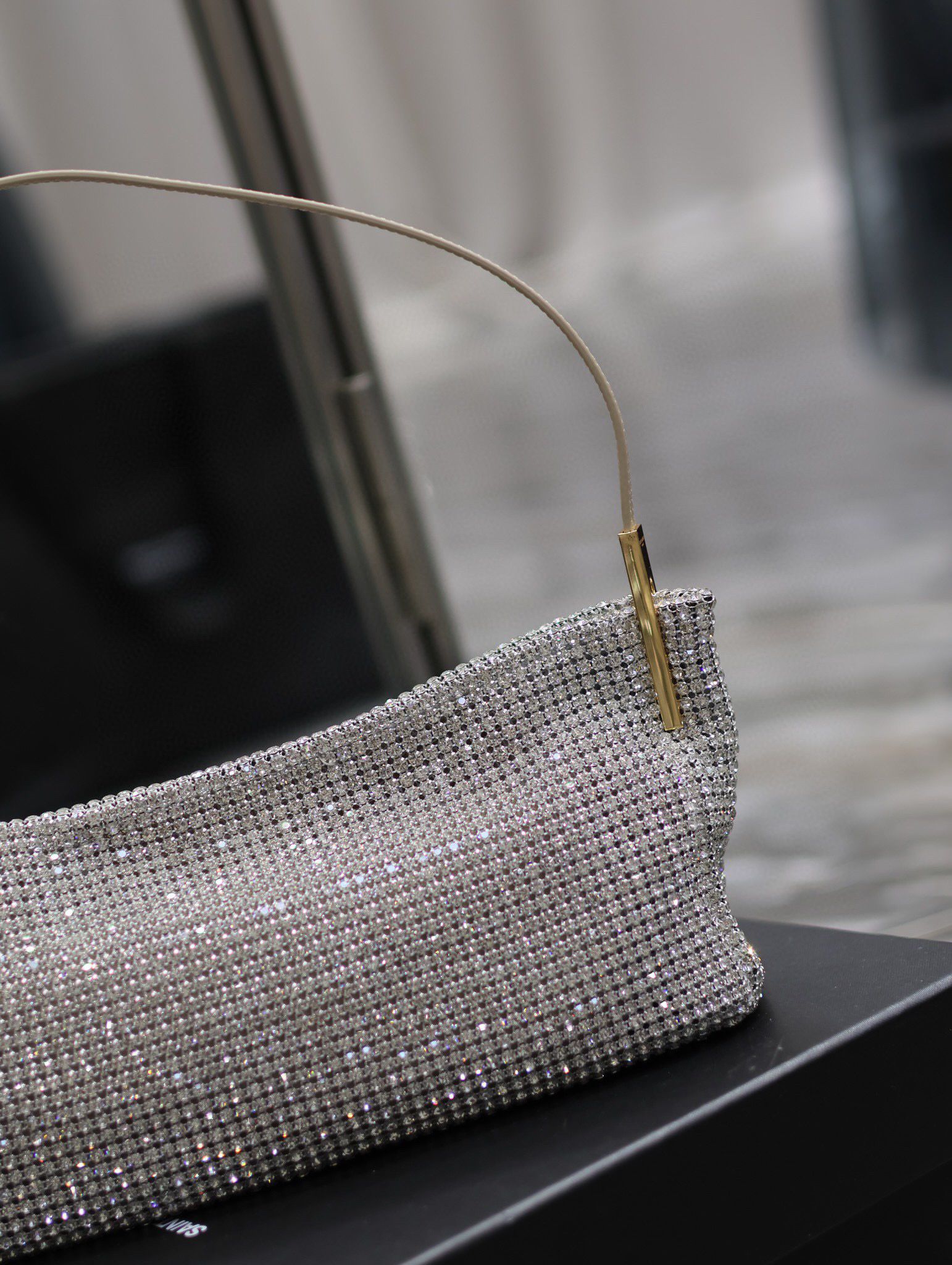 Yves Saint Laurent Suzanne Small In Rhinestones Mesh And Satin Shoulder Bag 741637 Silver Yves Saint Laurent Suzanne Small In Rhinestones Mesh And Satin Shoulder Bag 741637 Silver