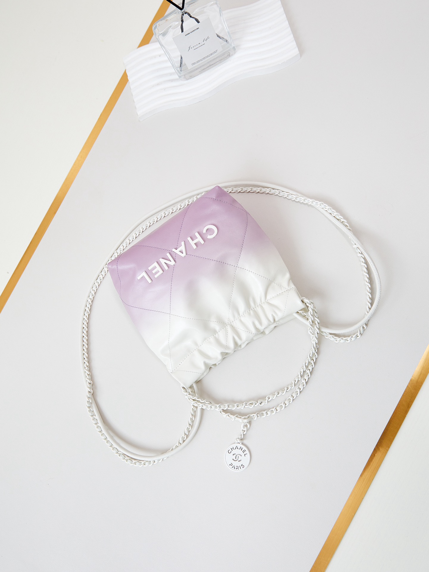 CHANEL 22 MINI HANDBAG AS3980 White & Light purple CHANEL 22 MINI HANDBAG AS3980 White & Light purple