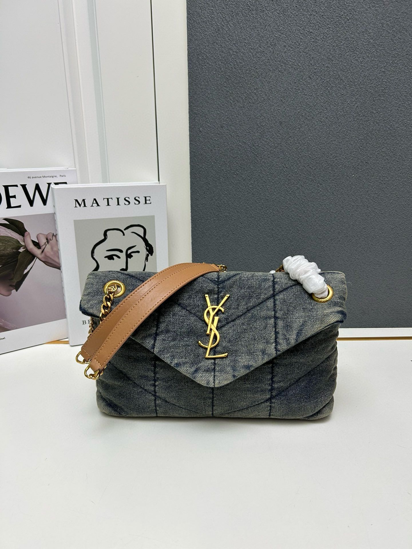 Yves Saint Laurent Loulou Puffer Denim Bag S03020 Blue Yves Saint Laurent Loulou Puffer Denim Bag S03020 Blue