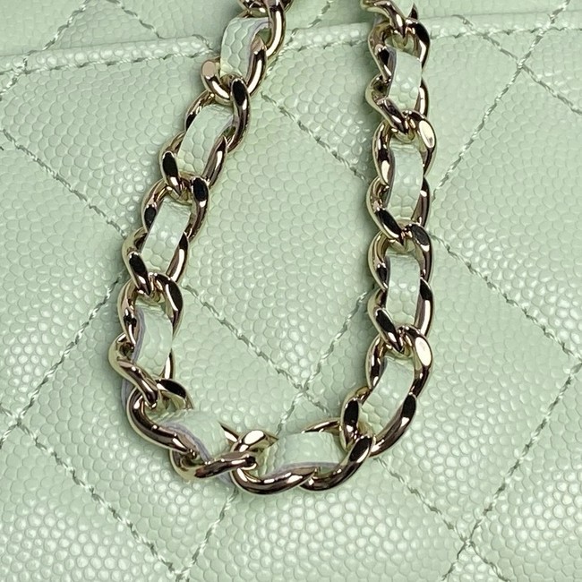 Chanel MINI FLAP BAG CLUTCH WITH CHAIN Gold-Tone Metal AP3238 light green