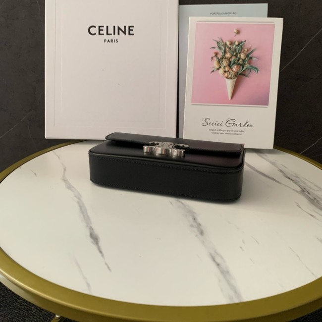 Celine CHAIN SHOULDER BAG TRIOMPHE IN SHINY CALFSKIN 197992 black&Silver Hardware