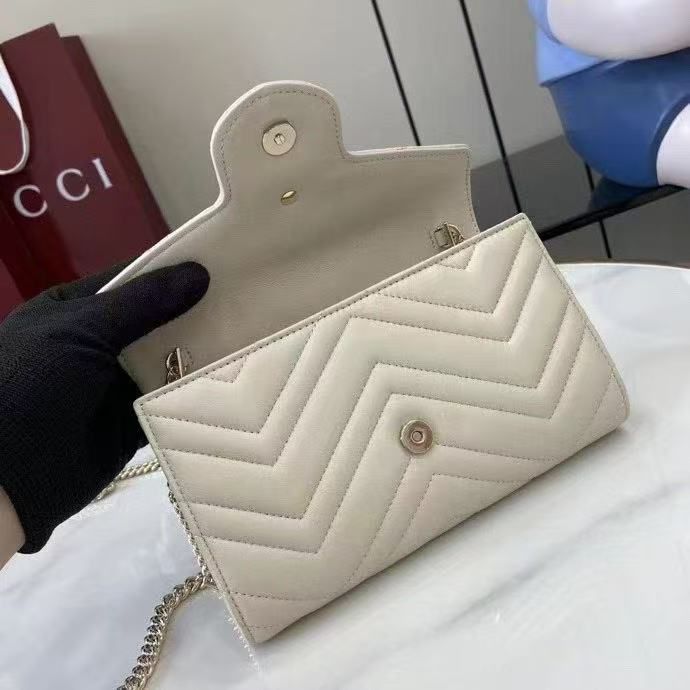 Gucci GG Marmont Wallet on chain 474575 White&Light Gold-Tone