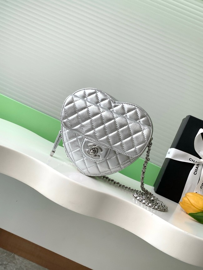 CHANEL Lambskin Heart Bag AS5764 Silvery