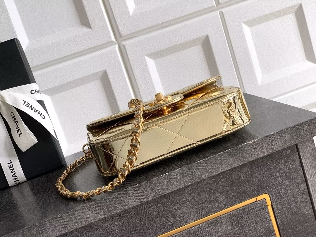 Chanel 25K Original Patent Leather Top Handle Bag  A6320 Gold