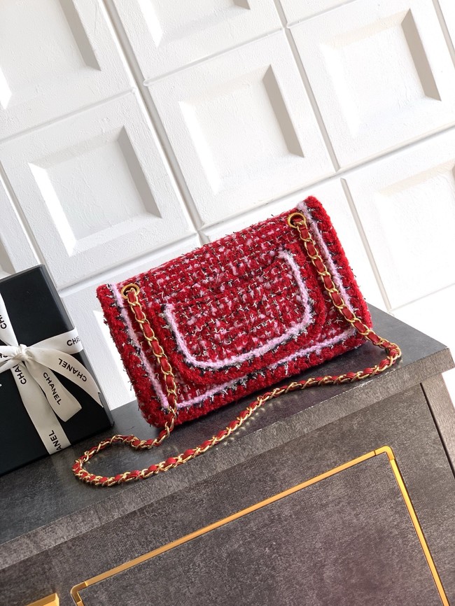 CHANEL Classic 11.12 Handbag A01112 Red Pink & Black