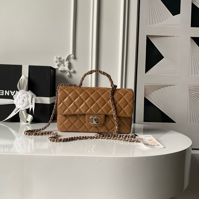CHANEL Mini Flap Bag with Top Handle AS5702 brown&Silver Metal