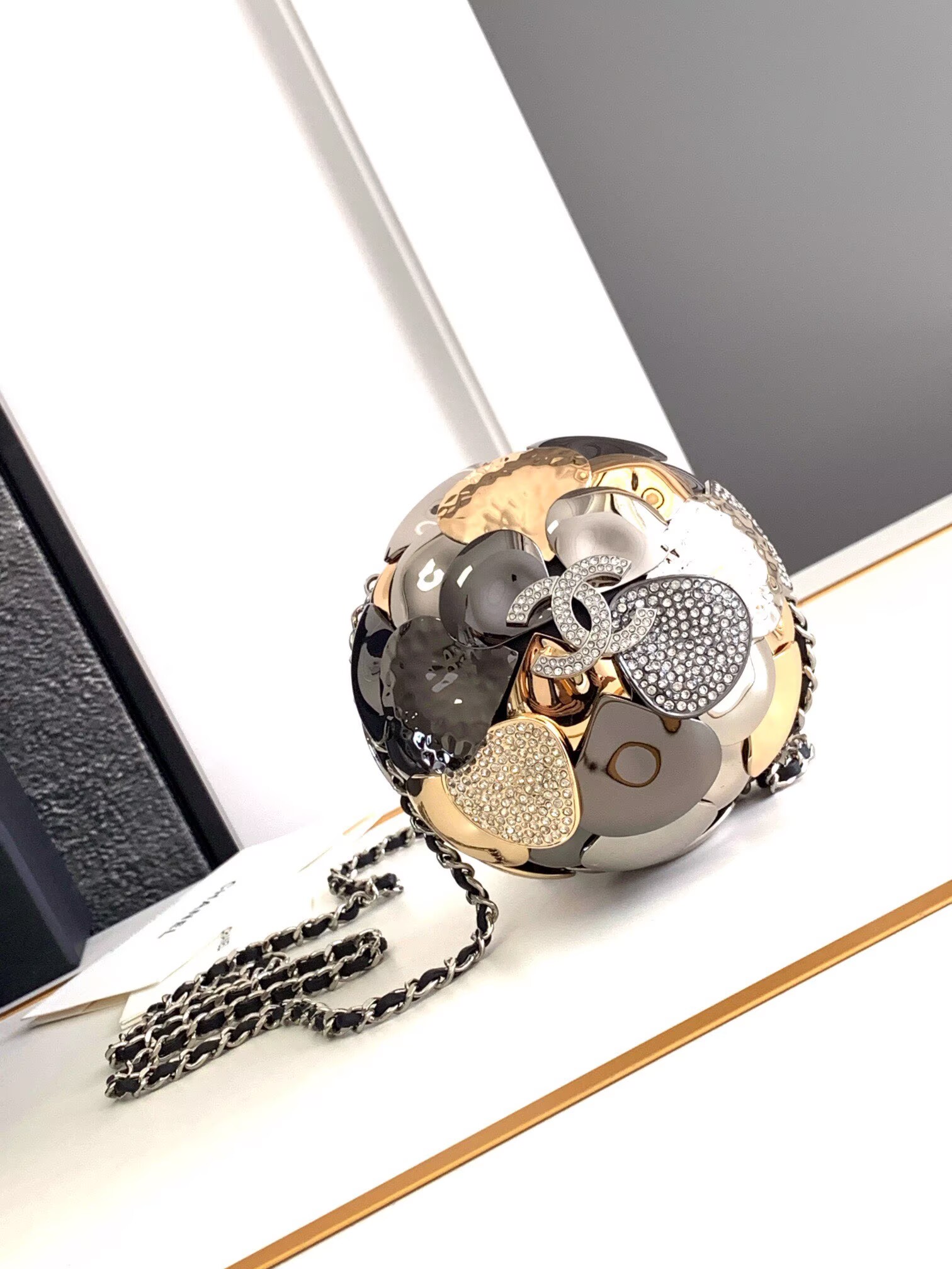 Chanel Camellia With Diamonds Mini Ball Bag 63028 Gold