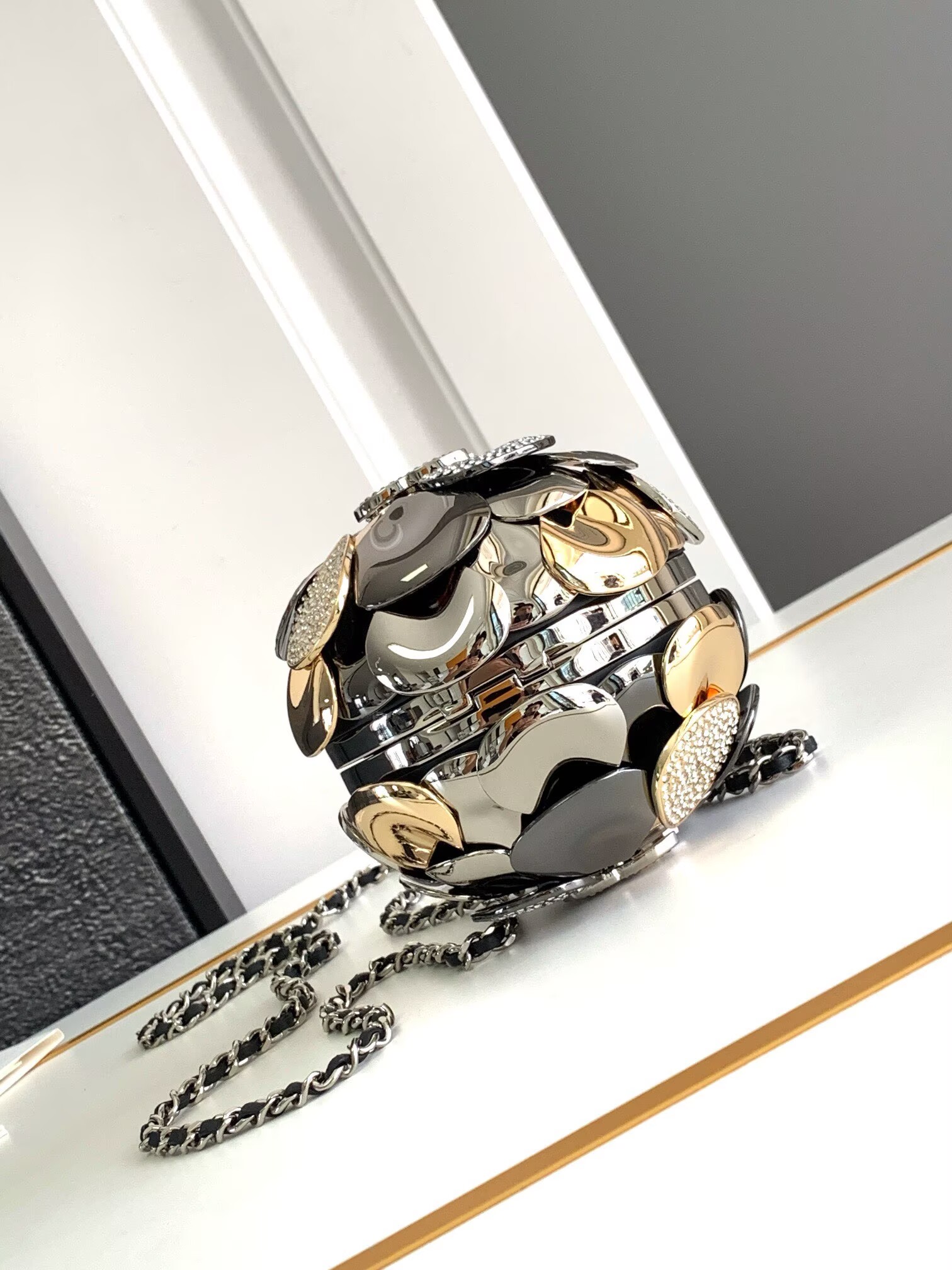 Chanel Camellia With Diamonds Mini Ball Bag 63028 Gold
