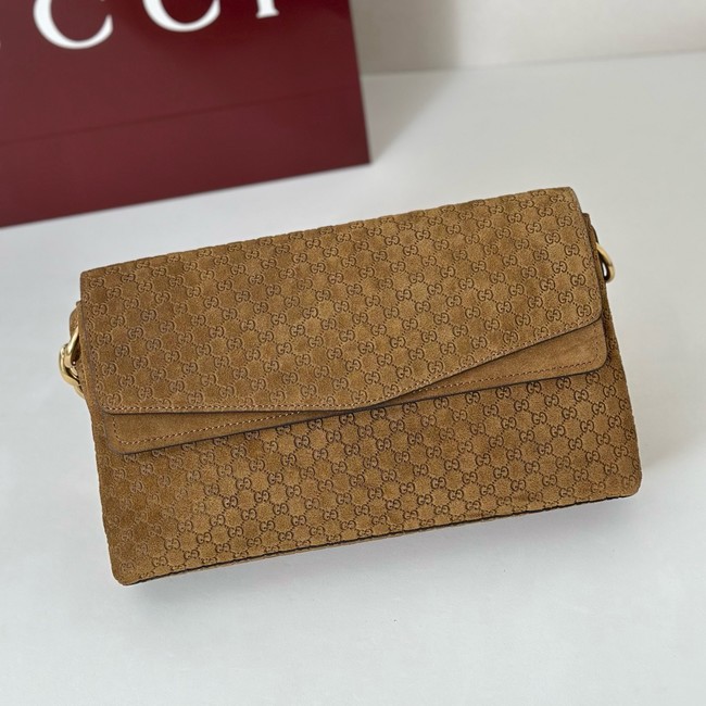 GUCCI Medium shoulder bag with chain Suede 857622 brown
