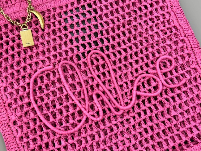 Chloe SUMMER straw and leather tote bag 0824P rose