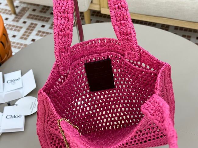 Chloe SUMMER straw and leather tote bag 0824P rose
