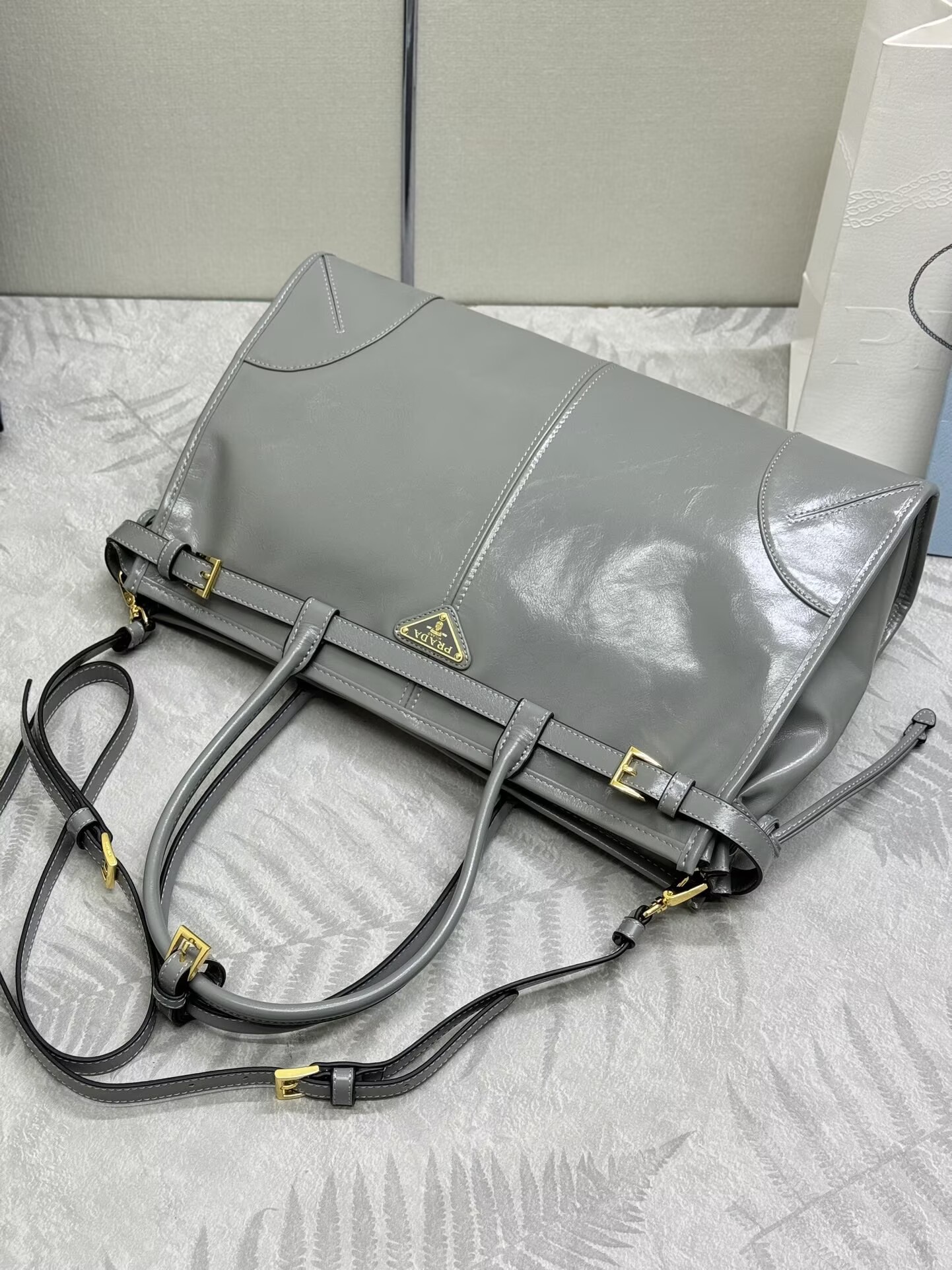 Prada Bonnie Leather Tote Bag 1BA433 Gray Prada Bonnie Leather Tote Bag 1BA433 Gray