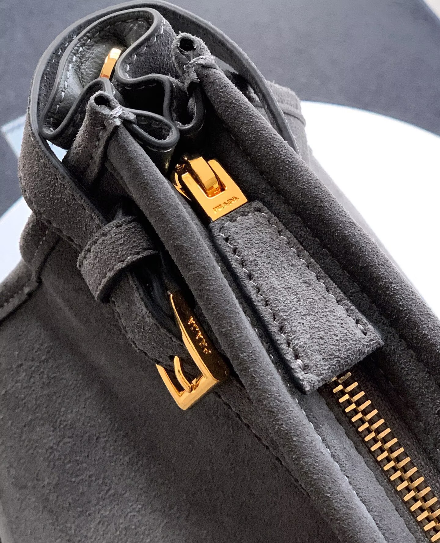 Prada Large Bonnie Suede Tote Bag 1BA439 Gray Prada Large Bonnie Suede Tote Bag 1BA439 Gray
