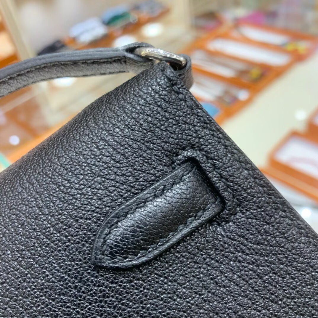 Hermes Kelly Elan Original Leather Ostich Feathers Bag 83210 Black