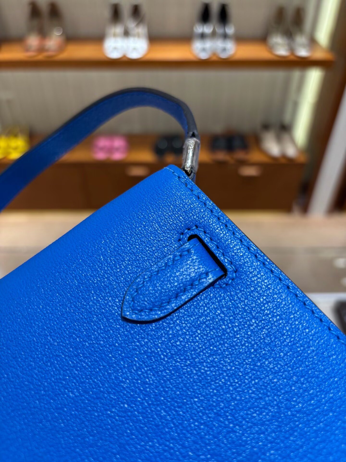 Hermes Kelly Elan Original Leather Ostich Feathers Bag 83210 Blue