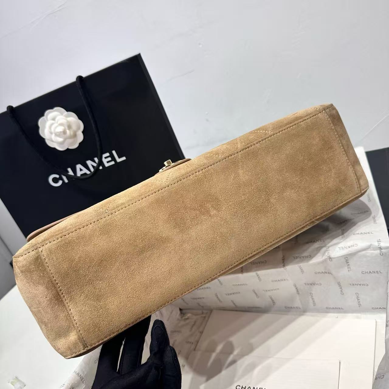CHANEL Maxi Flapbag Suede Calfskin AS6233 brown
