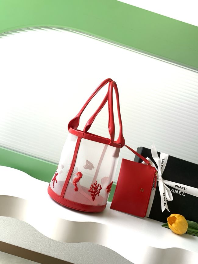 Chanel Large Bucket Bag AS6189 Transparent & red