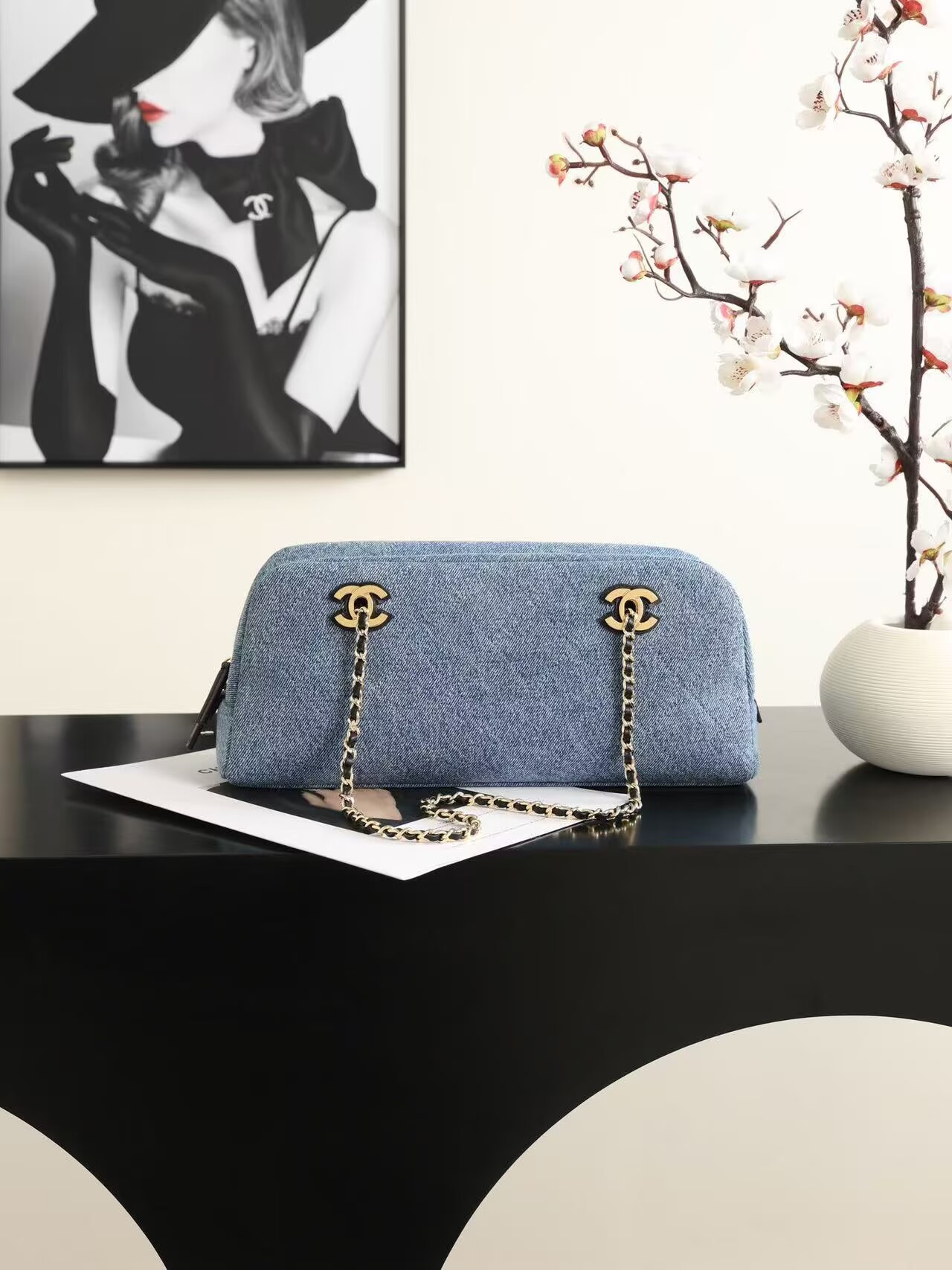 CHANEL Top Handle Shoulder Bag 6301 Denim Blue