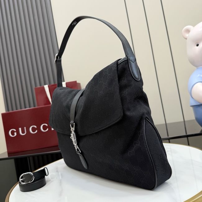Gucci Jackie Flap large crossbody bag A005ZI black GG canvas