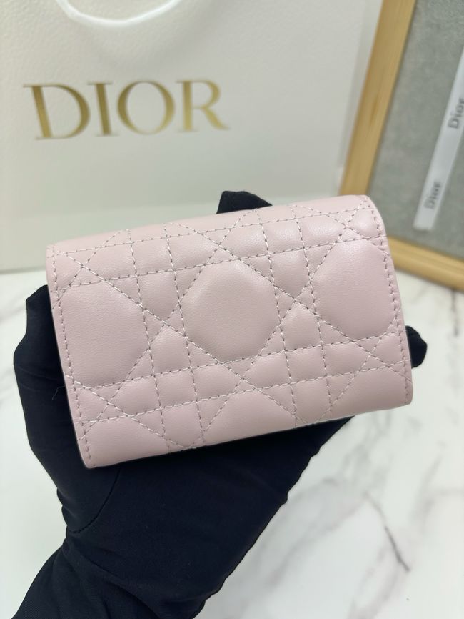 Lady Dior Dahlia card holder Craie Cannage Lambskin S2067-3