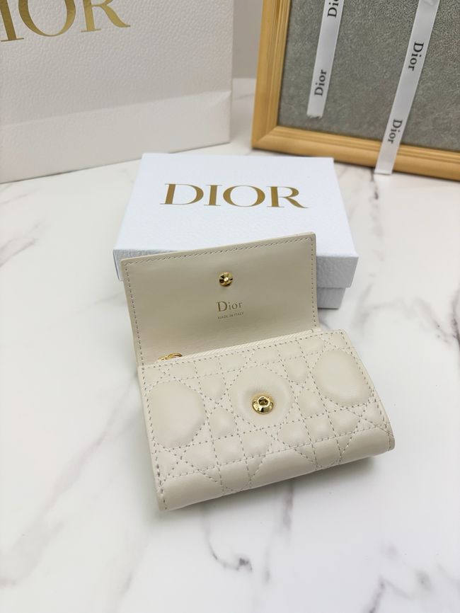 Lady Dior Dahlia card holder Craie Cannage Lambskin S2067-4