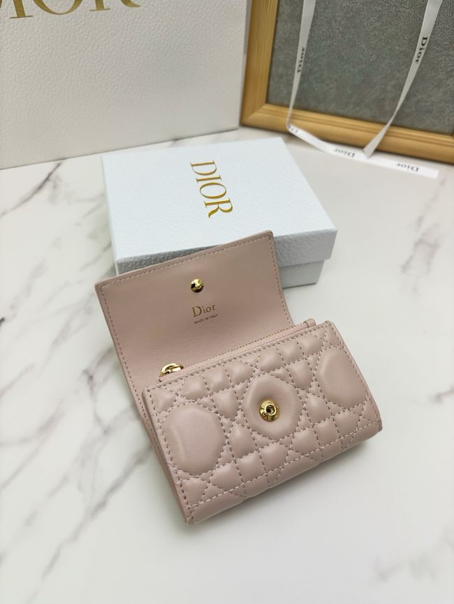 Lady Dior Dahlia card holder Craie Cannage Lambskin S2067-6