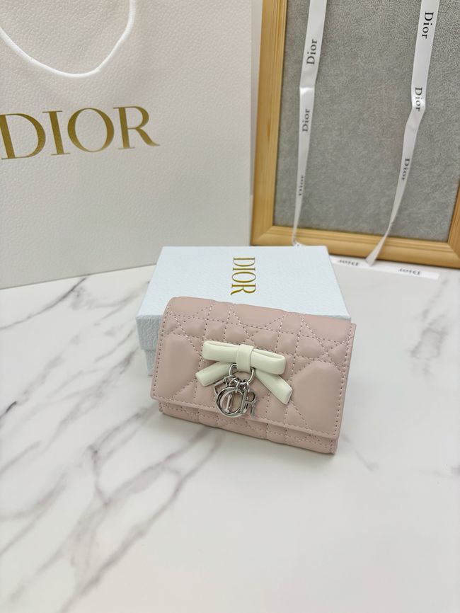 Lady Dior Dahlia card holder Craie Cannage Lambskin S2067-8