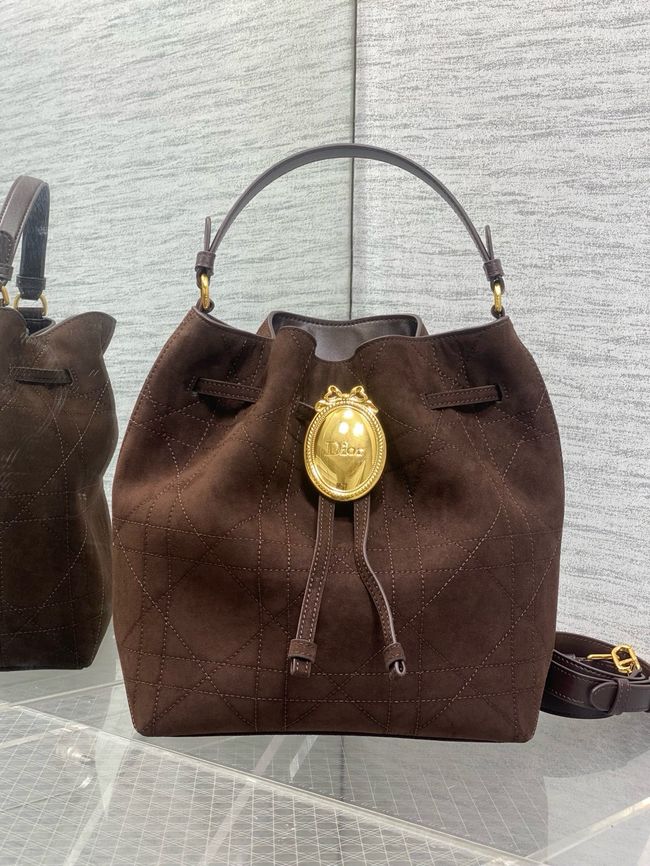 Dior Suede Calfskin Medium Tote Bag 67534 dark brown